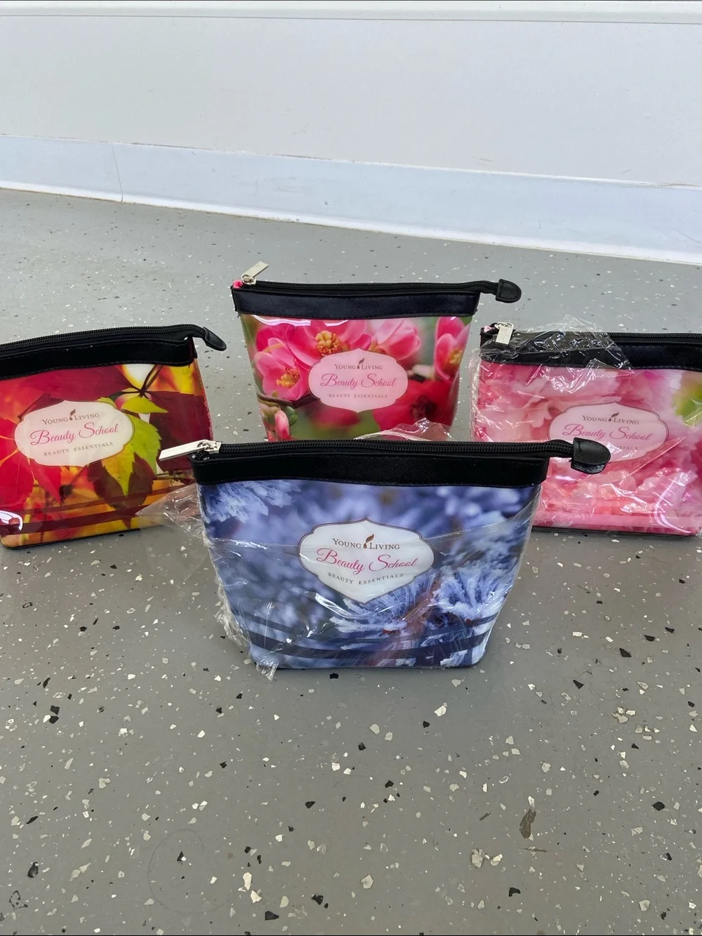 Young Living Floral Cosmetic Pouch Set of (4) Fall, Winter, Spring & Summer